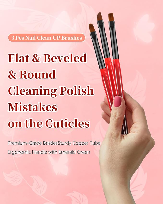 3PCS Nail Art Clean Up Brushes, Round/Angled/flat Acetone Resistant Gel Nail - Image 2