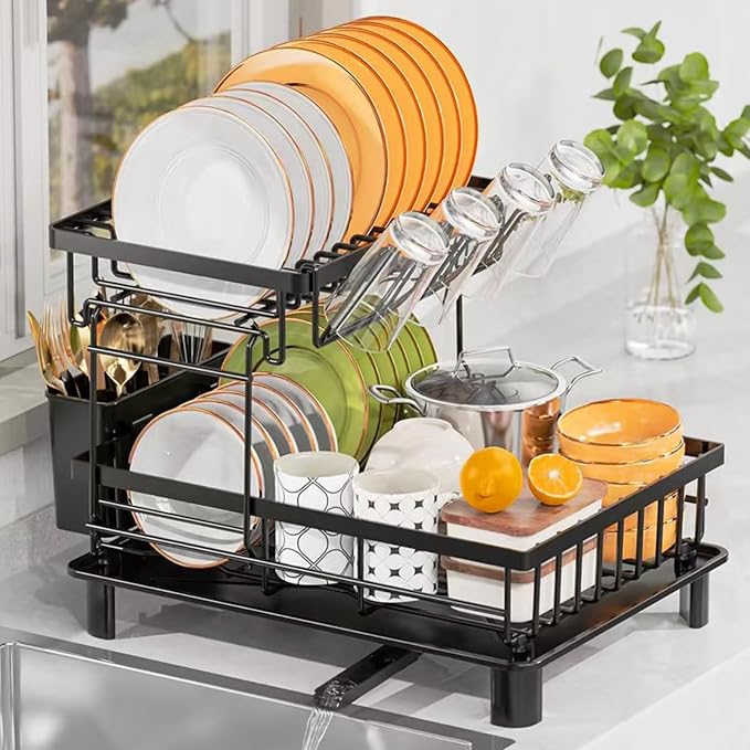 Dish Drying Rack, Large 2 Tier Stainless Steel Dish Rack by DMTXCRP