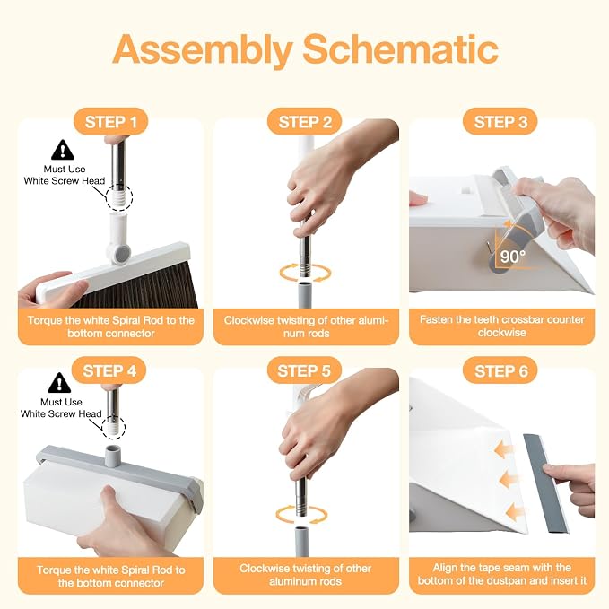 Broom with Dustpan Combo Set, UOEOS One-Sweep Clean, Pet Hair Removal Broom - Image 3