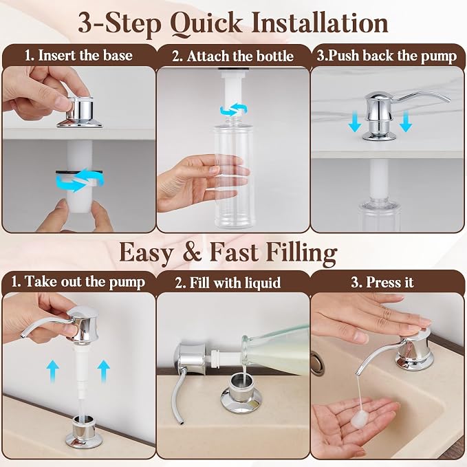 Built in Soap Dispenser for Kitchen Sink Countertop, Solid Brass Pump Head Long - Image 7