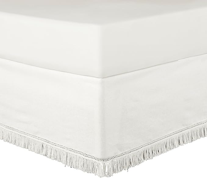 Lush Decor Boho Fringe 15-Inch Tailored Drop Easy Fit Bedskirt, Queen, Pure White