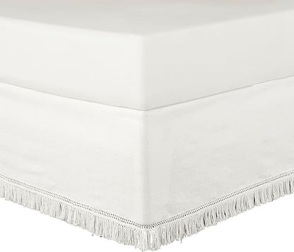 Lush Decor Boho Fringe 15-Inch Tailored Drop Easy Fit Bedskirt, Queen, Pure White