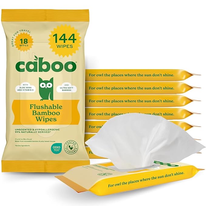 Caboo Tree Free Flushable Wipes, Travel Wipe, Certified Flushable, Septic Safe by Caboo