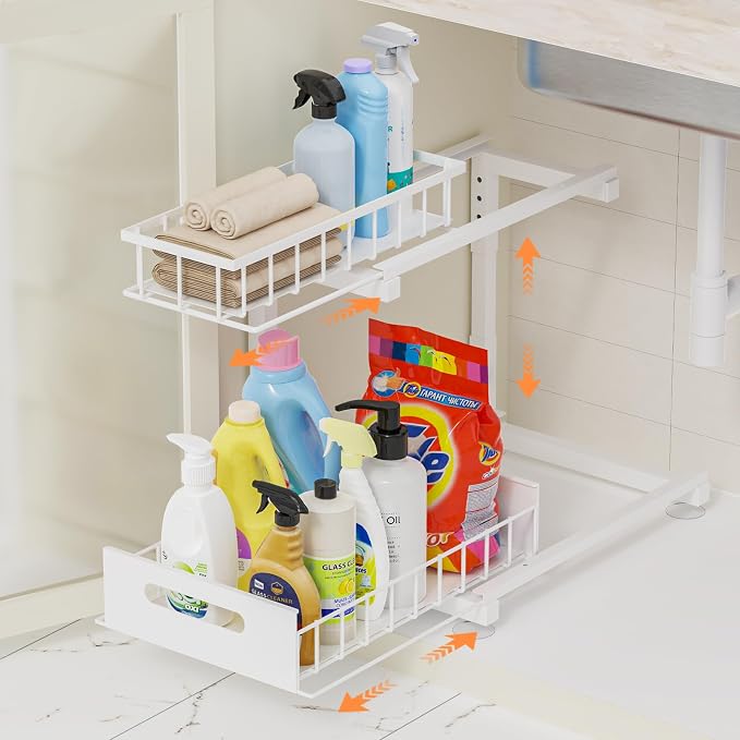 Under Sink Organizer Storage 2-Tier Heavy Duty Metal Pull Out Cabinet Organizer by Toyear