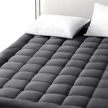 EASELAND King Size Mattress Pad Pillow Cooling Top Mattress Cover Quilted Fitted Protector Cotton Top 8-21" Deep Pocket (78x80 Inches, Dark Grey)