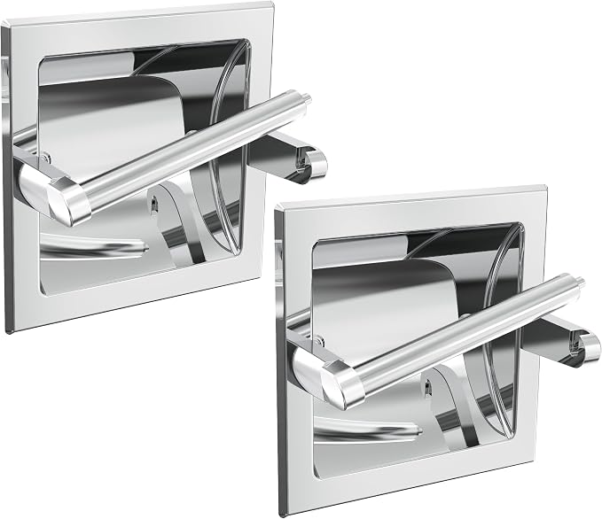 Toilet Paper Holder 2 Pack, Recessed Pivoting Toilet Paper Holder Wall Mount by WZKALY