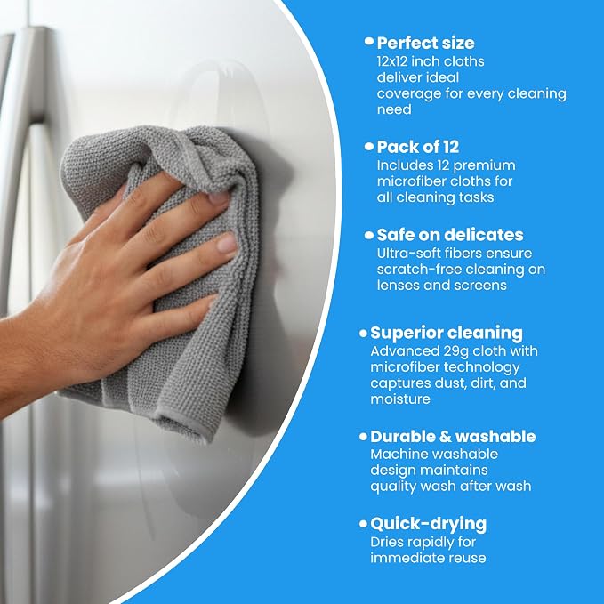 Microfiber Cleaning Cloth Grey 12 Pack Premium Microfiber Towels - Image 4