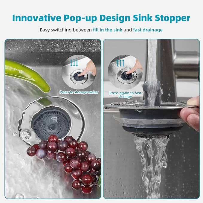 Hibbent 3 in 1 Kitchen Sink Drain Strainer, Stainless Steel Wrapped Shell Drain - Image 2