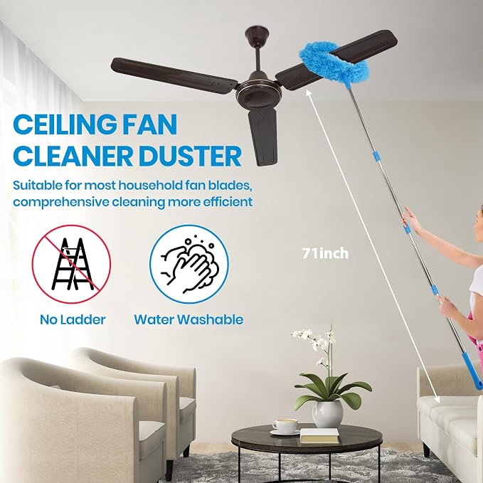 Ceiling Fan Cleaner Duster Kit 72 Inch Ceiling Fan Duster Extension Pole 8-in-1 - Image 2
