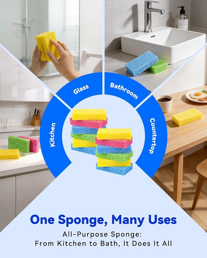 Temede 12-Count Cellulose Sponges, Non-Scratch Kitchen Sponges - Image 6