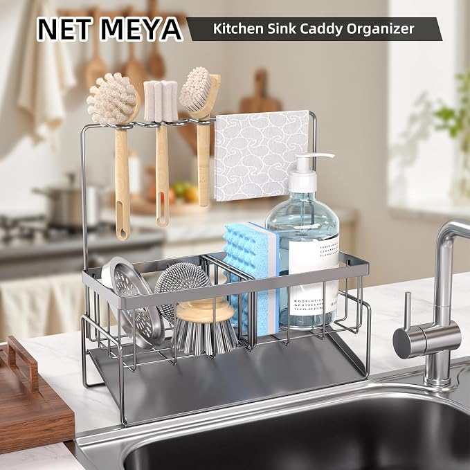 NET MEYA Sponge Holder for Kitchen Sink, Stainless Steel Sink Caddy - Image 4