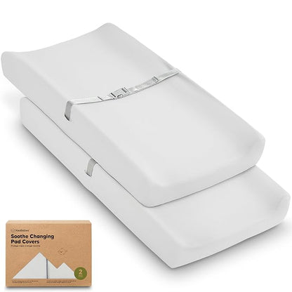 2-Pack Organic Changing Pad Covers for Girl,Boy, Neutral - 100% Cotton Changing Table Pad Cover,Soft Baby Nursery Diaper Changing Pad Sheets,Contour Changing Pads Liners,Change Pad Cover (French Gray)