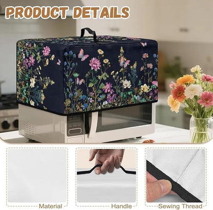 Microwave Dust Cover, Floral Heat-Resistant Waterproof Polyester Fabric Microwave Oven Dust Cover Case Dustproof Protections Protector for Microwaves Ovens