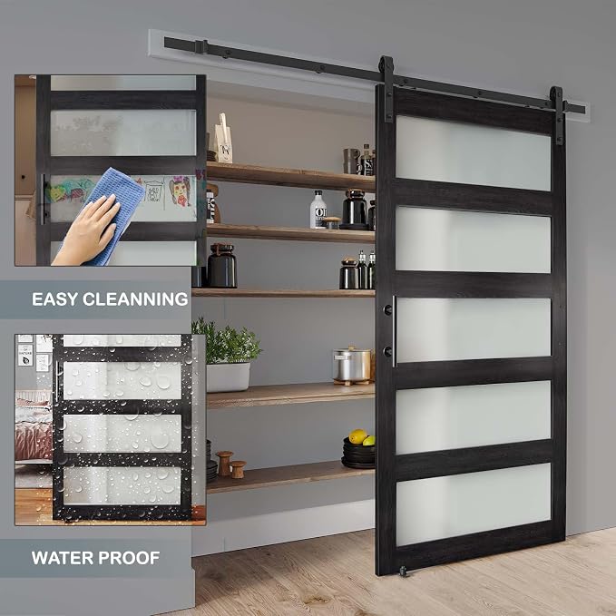 42'' x 84'' Glass Barn Door and 7 Ft Hardware Kit Included, MDF White Barn Door - Image 5