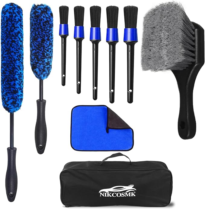 NIKCOSMK 10Pcs Wheel Brush Kit for Cleaning Wheel and Tire, Wheel and Rim Brush by NIKCOSMK