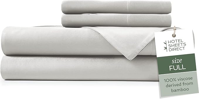 Hotel Sheets Direct 4 Piece Bed Sheet Set Full Size, 100% Viscose Derived from Bamboo Sheets Set with 2 Pillowcases, Cooling & Breathable Luxury Bedding, Moisture-Wicking & Silky Soft, Light Gray