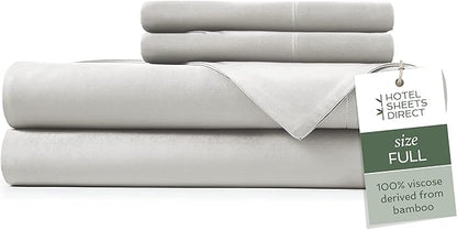 Hotel Sheets Direct 4 Piece Bed Sheet Set Full Size, 100% Viscose Derived from Bamboo Sheets Set with 2 Pillowcases, Cooling & Breathable Luxury Bedding, Moisture-Wicking & Silky Soft, Light Gray