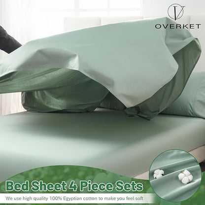 100% Egyptian Cotton Sheets King Size 1000 Thread Count Sateen Weave Soft Breathable 16-Inch Deep Pocket 4PCS（King,Sage Green）