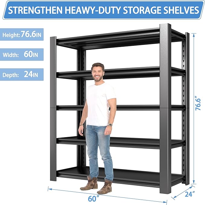 5-Tier Garage Shelving Heavy Duty, 3000 LBS Capacity Metal Storage Rack 24" D x - Image 2