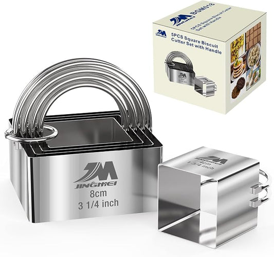 Square Biscuit Cutter Set 1.75inch 2inch 2.25inch 2.75inch 3.25inch, Stainless by MJINGMEI