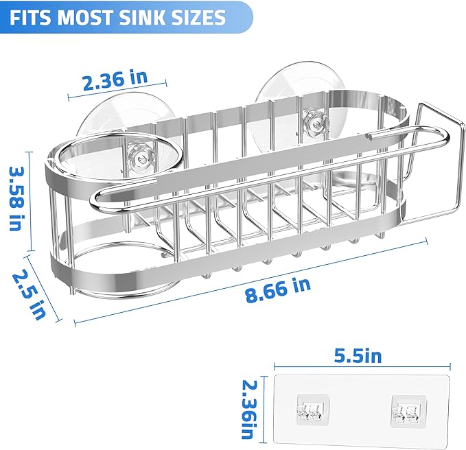 Cisily Kitchen Sink Caddy Sponge Holder in The Sink, Stainless Steel Kitchen - Image 5