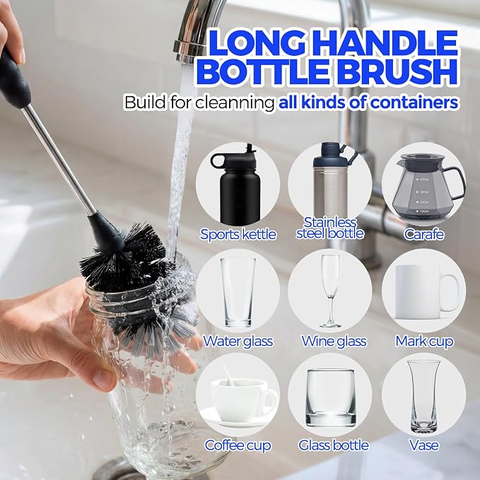 Holikme 4Pack Bottle Brush Set, Straw Brushes, Cup Cleaner Brush, 3-in-1 Bottle - Image 2