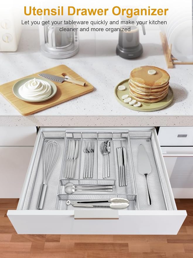 Silverware Organizer Metal Mesh, Large Drawer Organizer, Utensil Cutlery Tray - Image 4