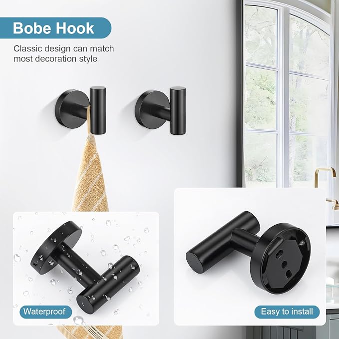 TQKAG 8-Pieces Bathroom Hardware Set Matte Black SUS304 Stainless Steel Bath - Image 3