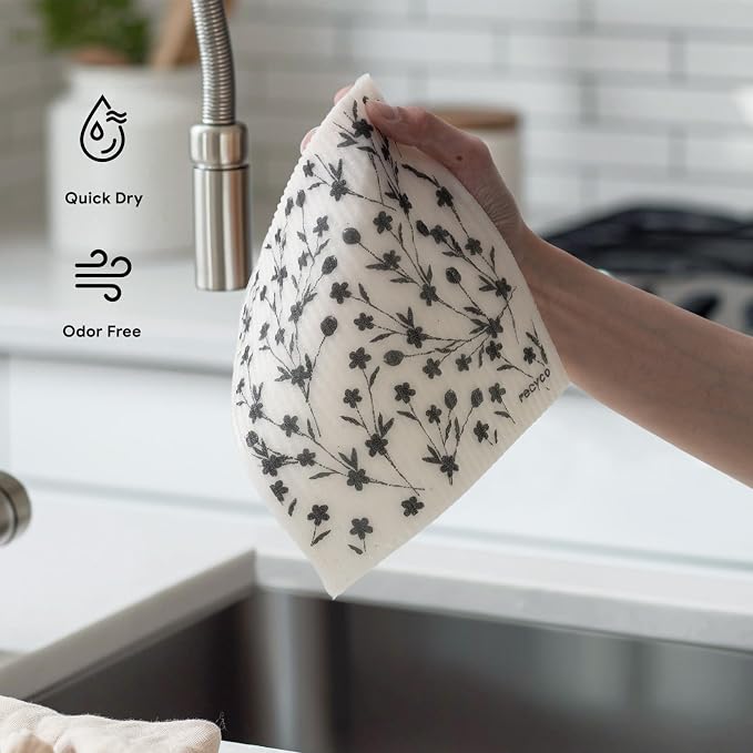 RECYCO Swedish Dishcloths for Kitchen | 5 Pack Geometric Washable Dish Rags | - Image 6