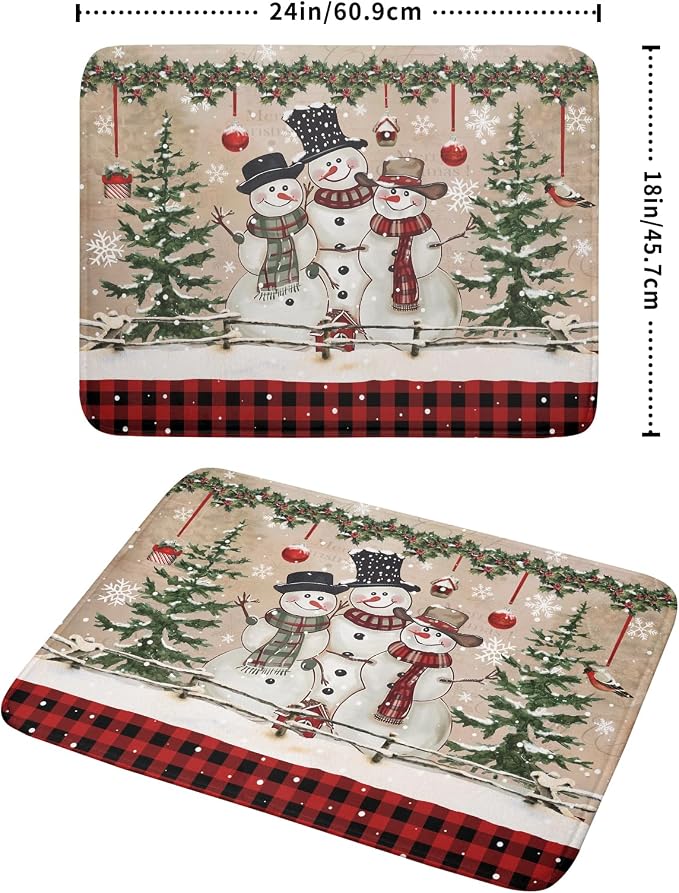 Winter Snowman Dish Drying Mat 18x24 Inch Red Buffalo Plaid Holiday Dish - Image 2