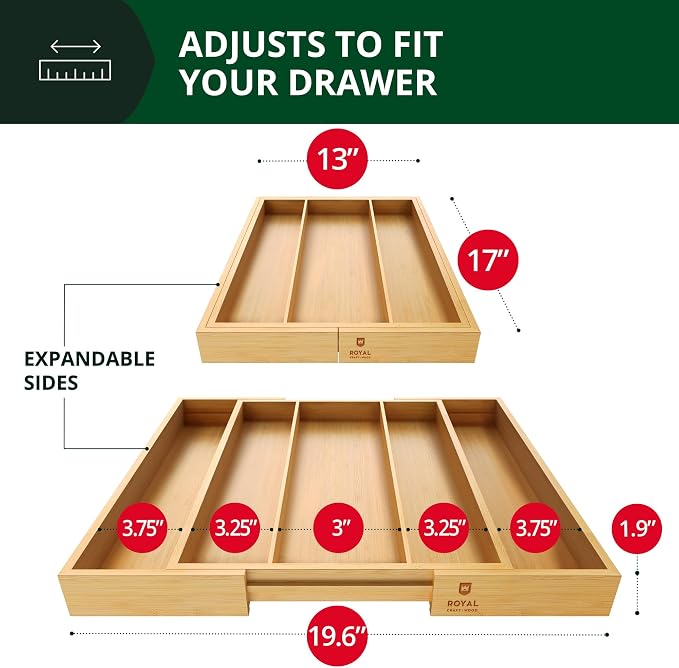 ROYAL CRAFT WOOD Luxury Bamboo Kitchen Drawer Organizer - Image 2