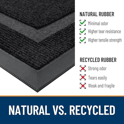 OLANLY Front Door Mat Indoor Outdoor Entrance, Waterproof All-Season, All-Weather Doormat, Sturdy Natural Rubber, Fade Resistant, Low Profile, Easy Clean Patio Porch Entryway Mat, 35x23, Black