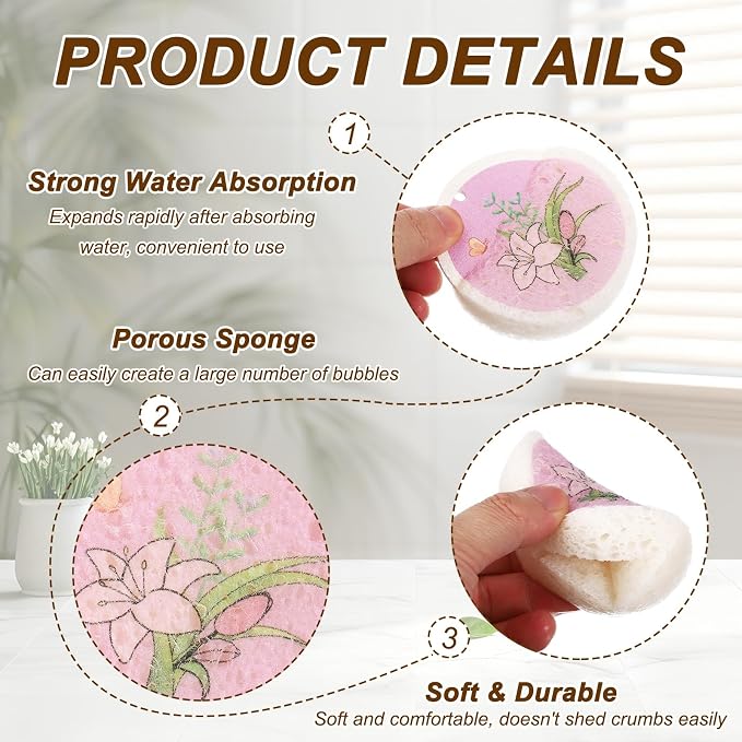 uxcell 6Pcs Cellulose Sponges, Round Kitchen Clean Sponges Non-Scratch - Image 3