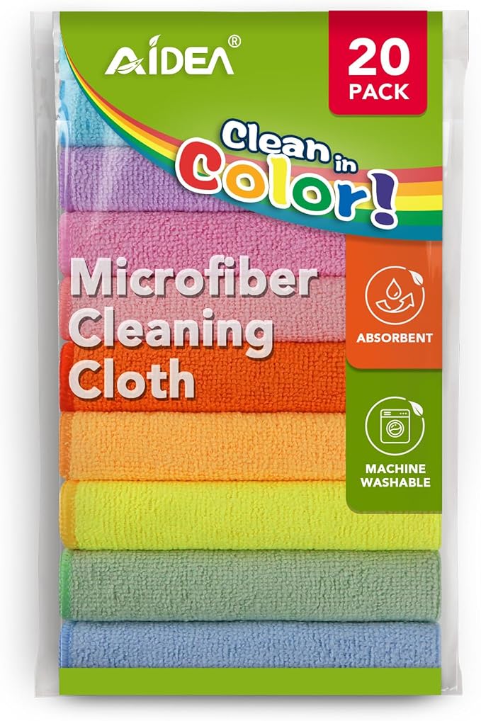 AIDEA Microfiber Cleaning Cloth, Colorful Lint-Free Vibrant Cleaning Rags by AIDEAHOME