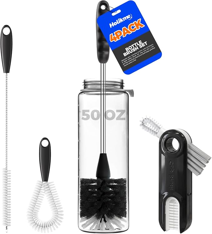 Holikme 4Pack Bottle Brush Set, Straw Brushes, Cup Cleaner Brush, 3-in-1 Bottle by Holikme