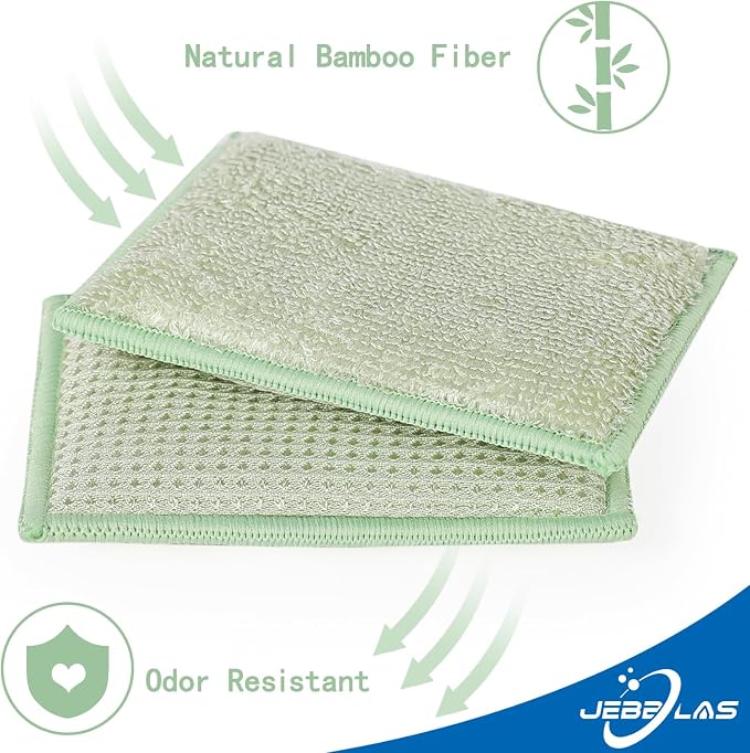 JEBBLAS Bamboo Natural Absorbent Sponges Kitchen Cleaning Sponges Reusable Dish - Image 4