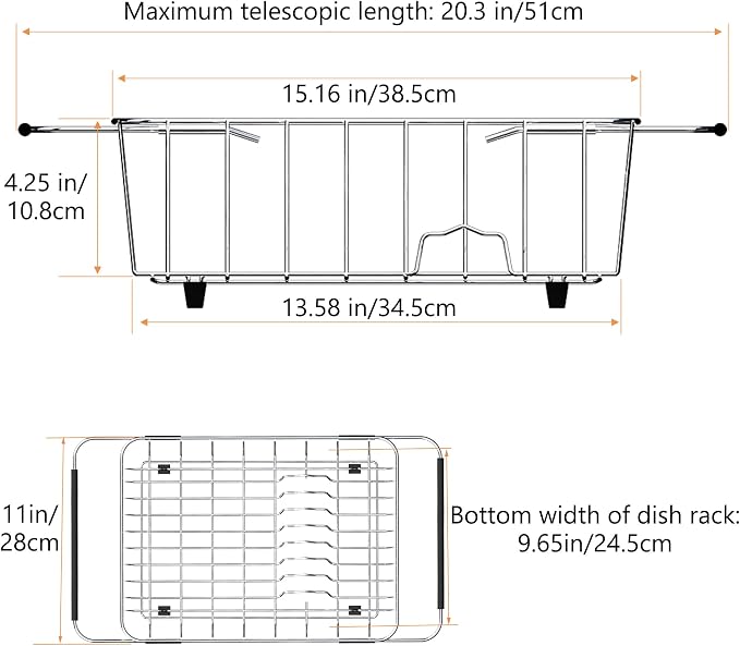 Stainless Steel Dish Drying Rack, Expandable Fruit & Vegetable Drain Rack over - Image 2