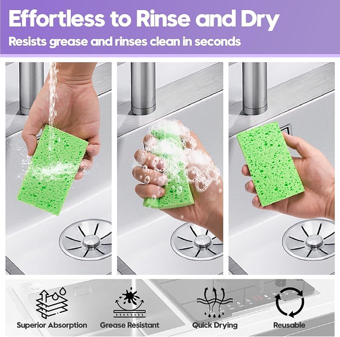 18 Pack Compressed Cellulose Sponges, 6 Color Assorted Kitchen Cleaning Sponges - Image 5