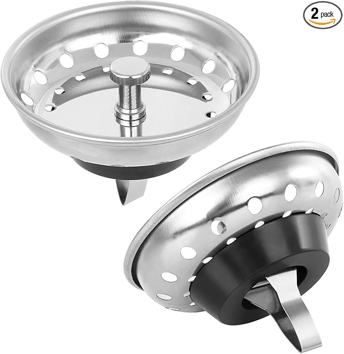 2PCS Kitchen Sink Strainer Stopper 2 in 1, Spring Clip Plunger, Replacement by AFANTY