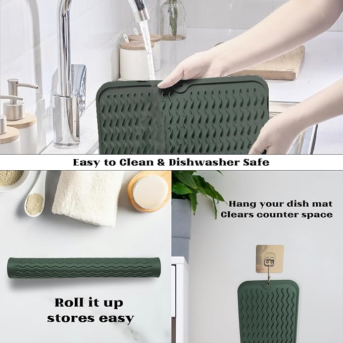 ZLR Silicone Dish Drying Mat for Kitchen Counter, Eco-Friendly Fast Dry Dish Mat - Image 4