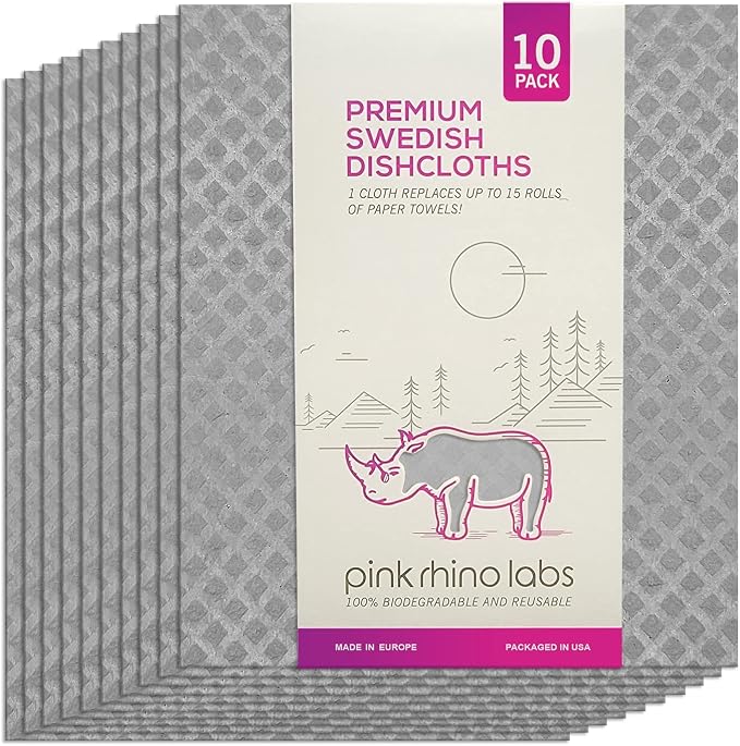 Swedish Dishcloths – Eco-Friendly Reusable Kitchen Towels – 10 Pack Cleaning by PinkRhinoLabs