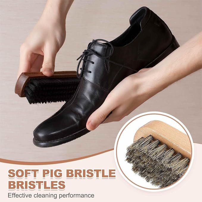 HARFINGTON Shoe Cleaning Brush 4"x1" Maple Wood Pig Bristle Boot Polish Brushes - Image 4
