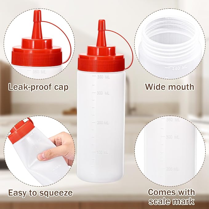 Condiment Squeeze Bottles Ketchup Dispenser, 6 Pack 12oz Squeeze Bottles - Image 3