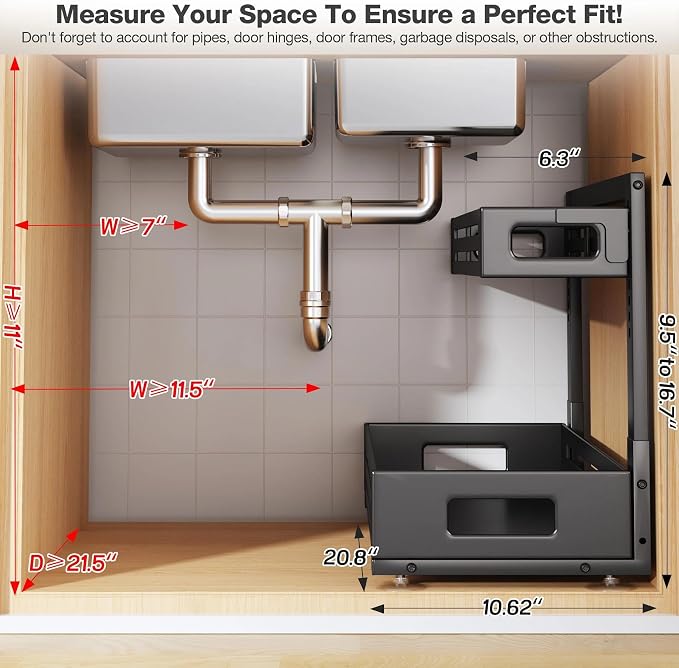 2 Pack 21IN-Depth Under Sink Organizer, Pull Out Cabinet Organizer - Image 2