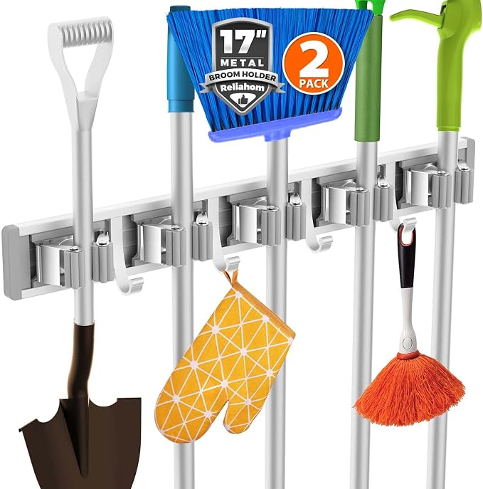 reliahom Broom Holder Wall Mount, 2 Pack 5 Racks by reliahom