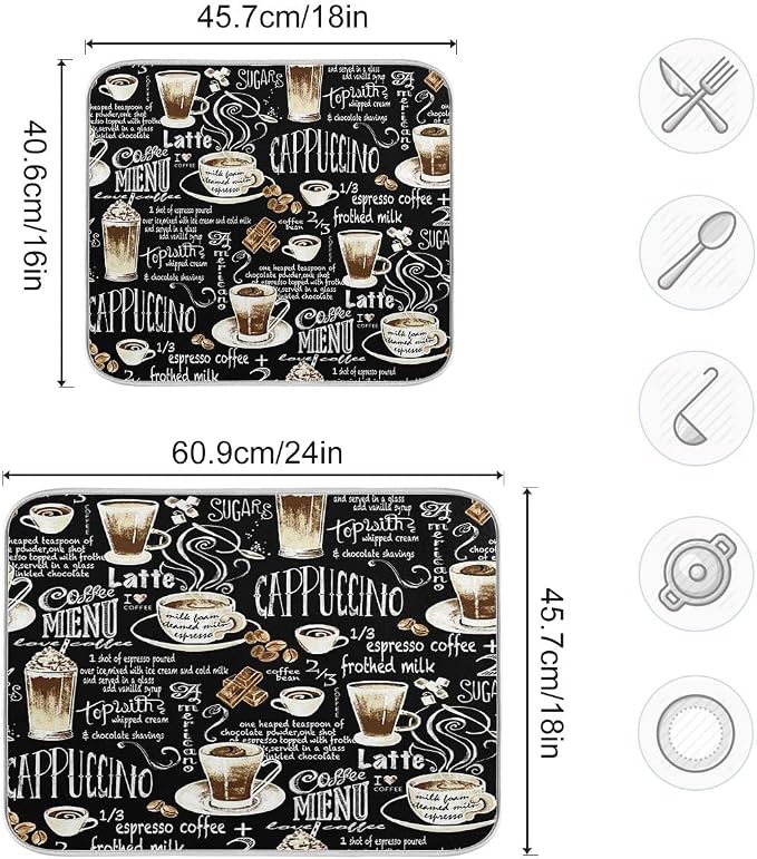 Coffee Black Dish Drying Mat for Kitchen Coffee Beans Maker Cappuccino Latte - Image 3