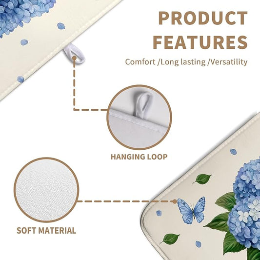 Spring Hydrangea Dish Drying Mats Spring Summer Floral Dish Mat Blue Flowers - Image 2
