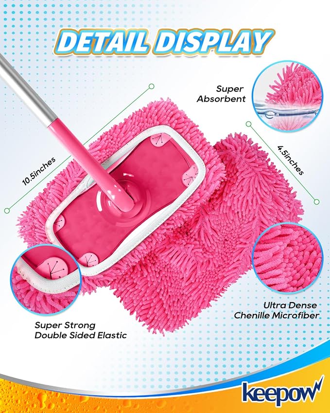KEEPOW Pink Reusable Dry Sweeping Cloths Microfiber Wet Mop Pads Compatible - Image 6