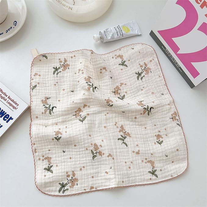 BuLuTu 4 Pack Cotton Muslin Cleaning Towels Shabby Chic Floral Washcloths - Image 8