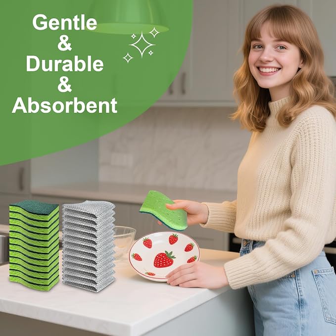 Non Scratch Scrub Sponge and Wire Dishwashing Rag Combo, 12+12 Pack, Dish - Image 4